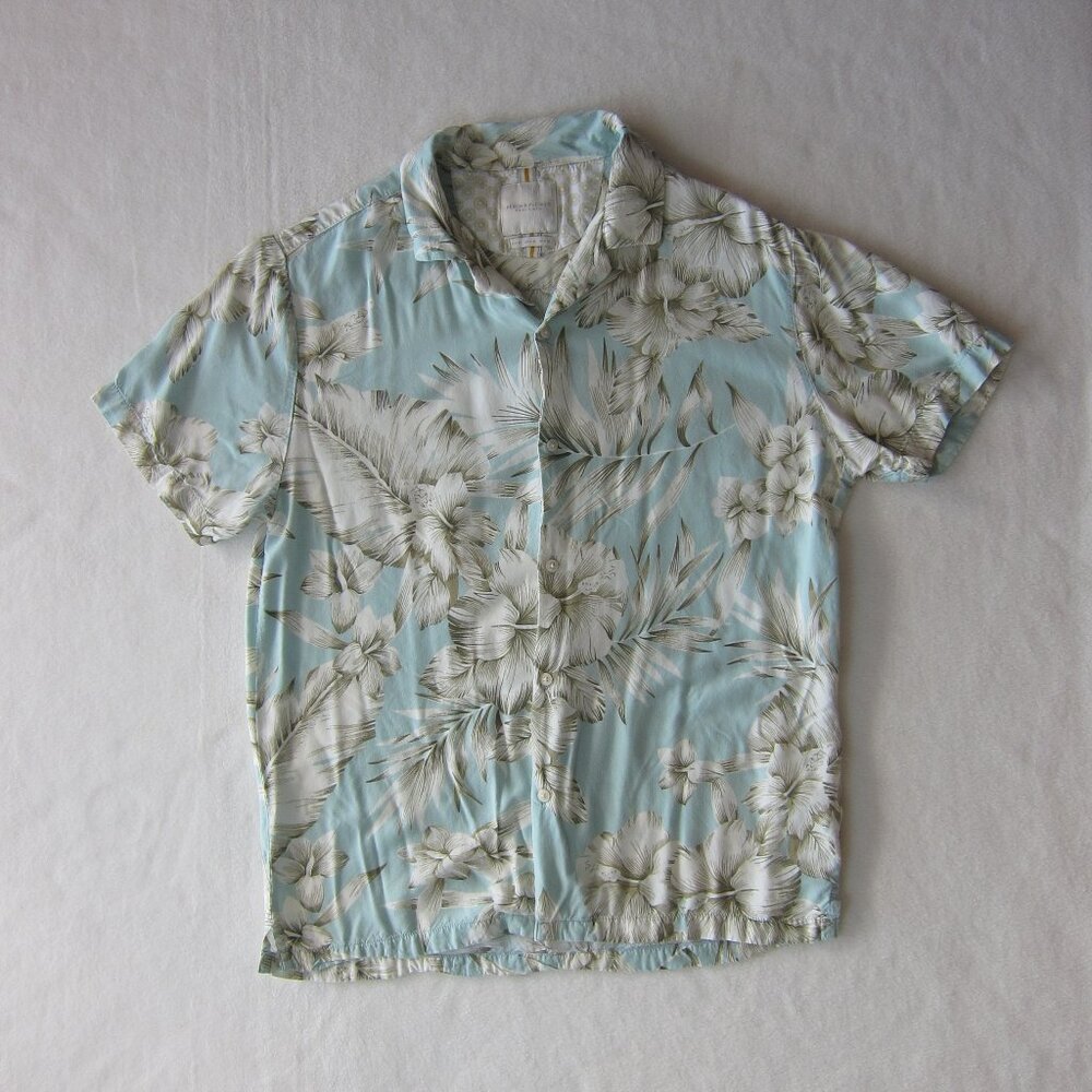 Denim & Flower Ricky Singh Light Green Hawaiian Shirt Viscose Size M Slim